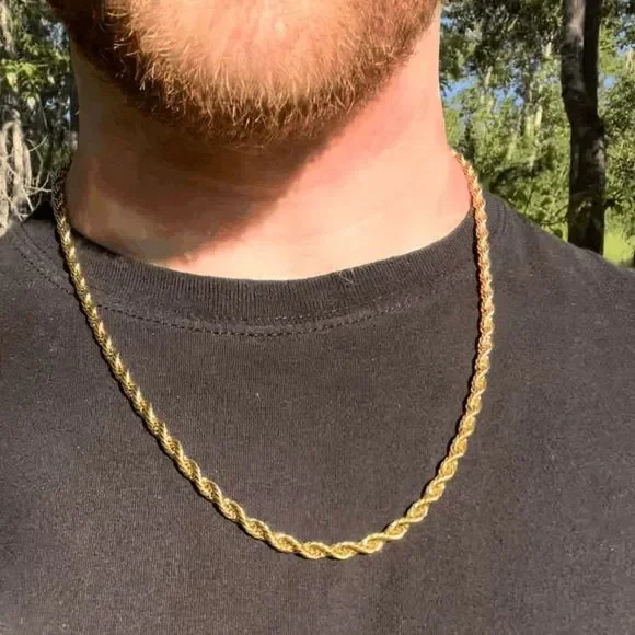 14k Gold Real Solid 316l Stainless SteelâTwisted Rope Chain Necklace 24 inch - Picture 2 of 5